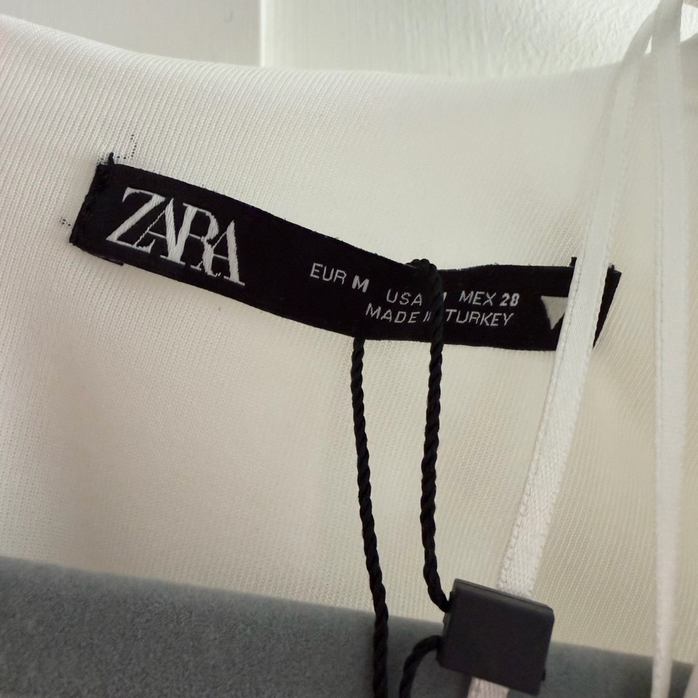 NWT | Zara (M) Satin White/Ivory Bodysuit with Padded Shoulders - Picture 3 of 5